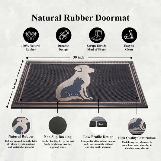 decorative rubber doormat with dog and cat silhouette