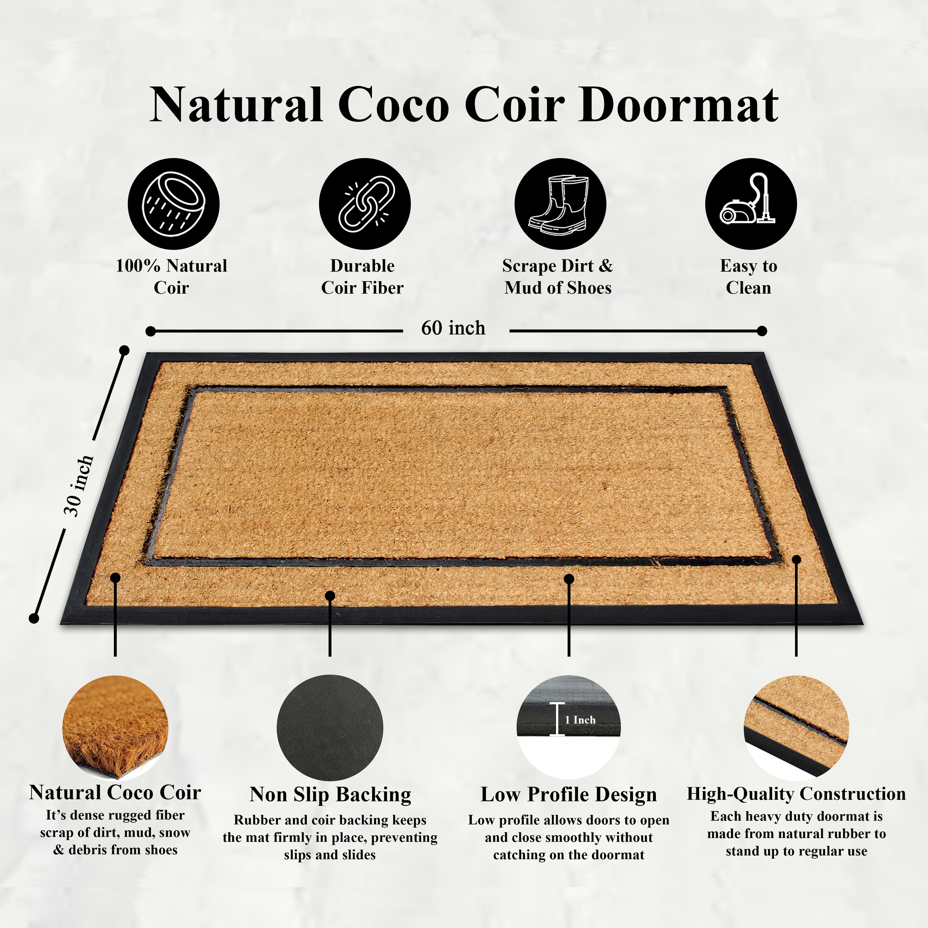 front door outdoor mat dirt trapping coir fibers