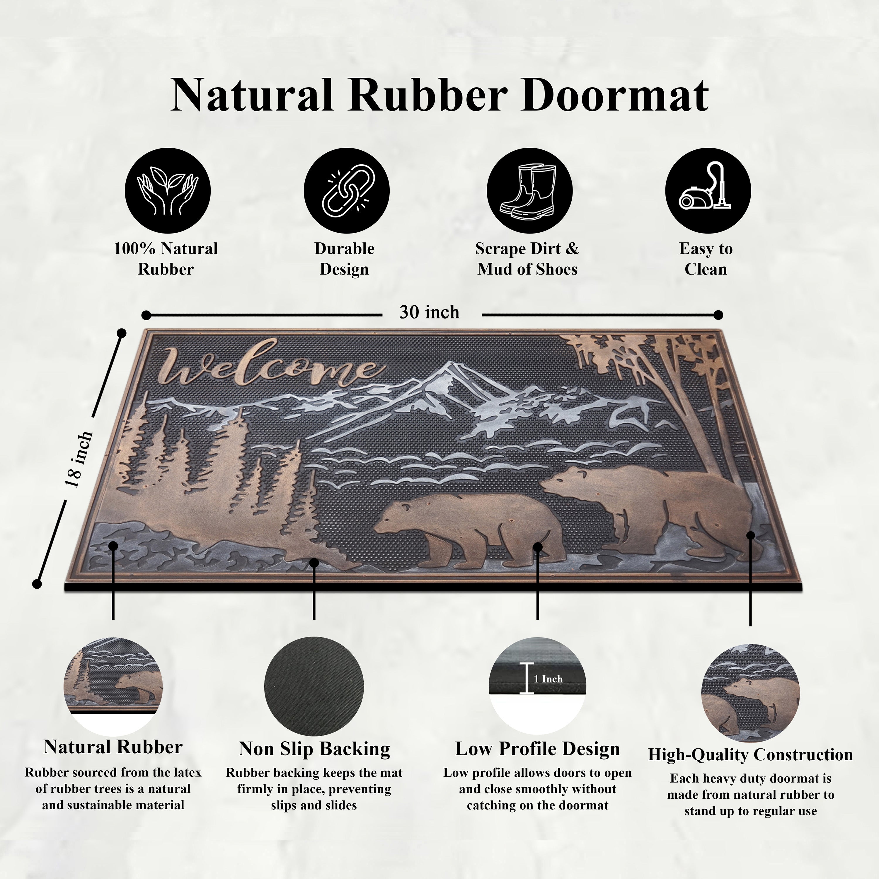 Heavy-duty outdoor rubber welcome mat for front entrance