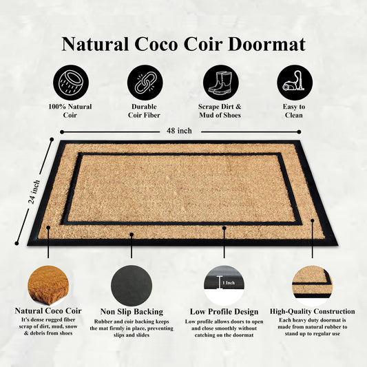 Rubber backed coir door mat for outdoor doorway