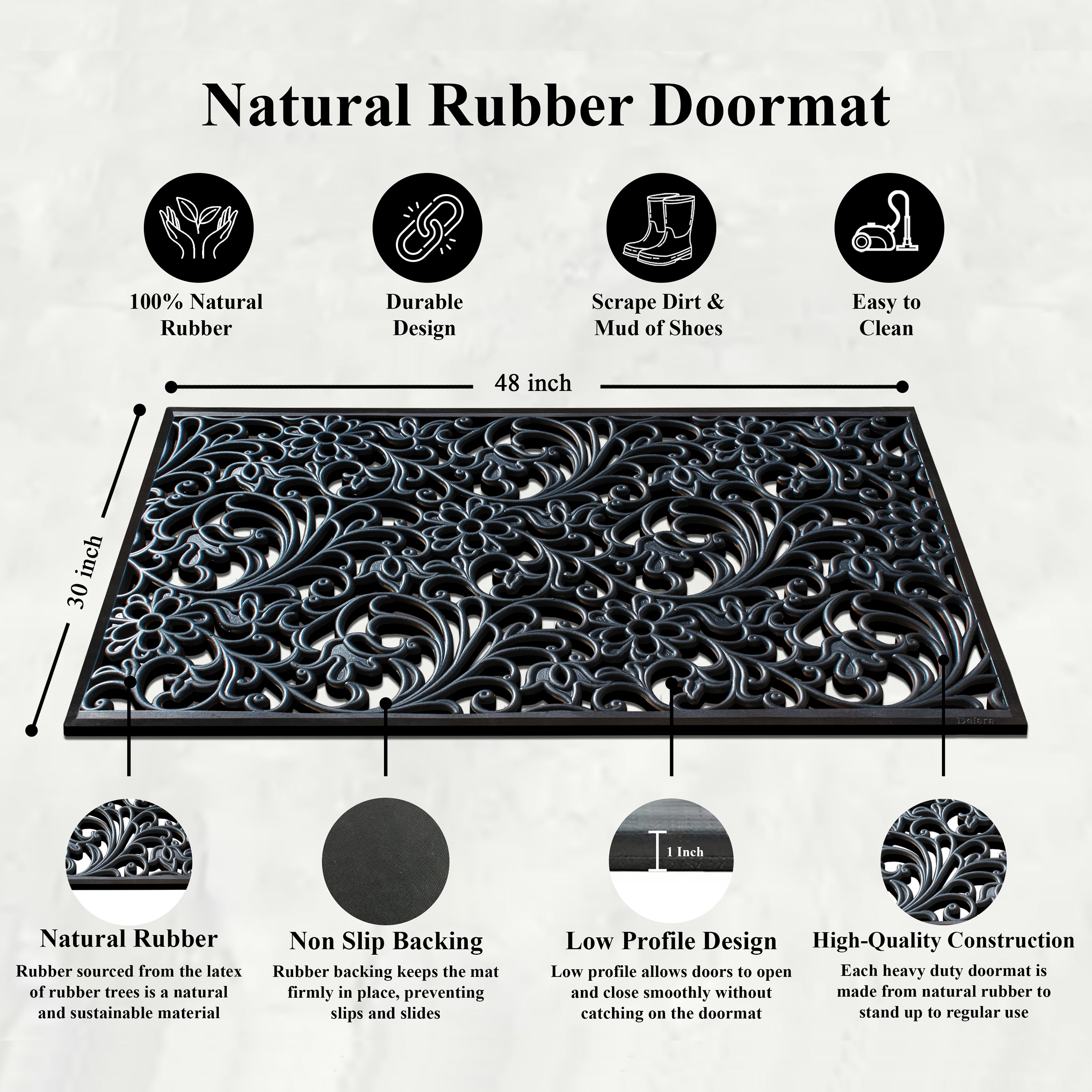 outdoor heavy duty rubber front door mat with decorative design