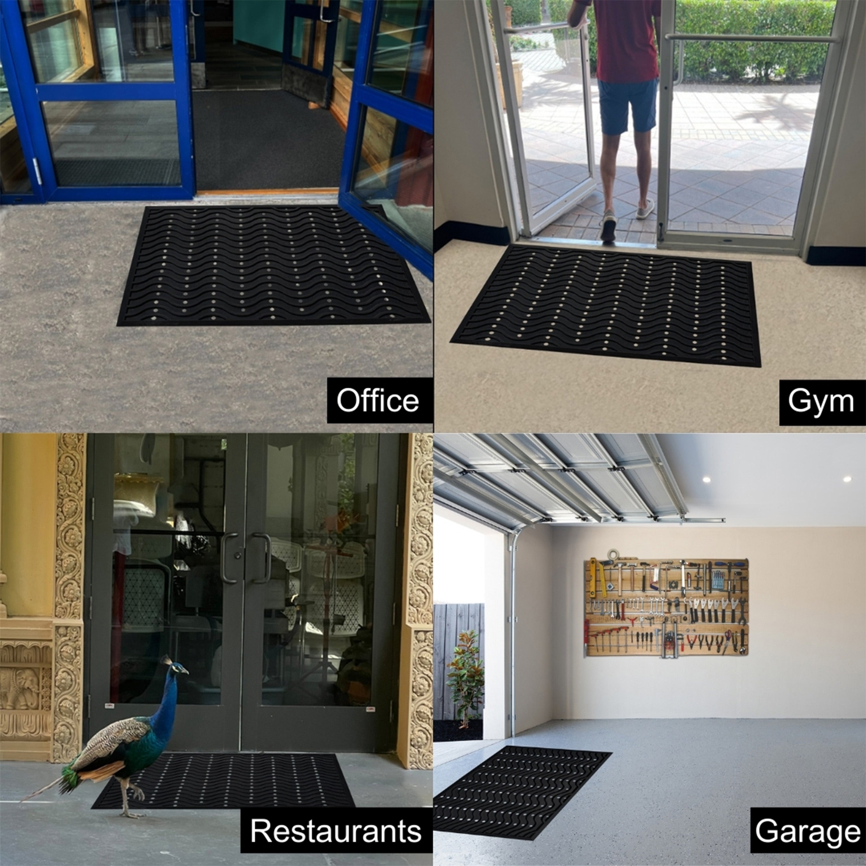 A1HC Commercial Rubber Floor Mat – Heavy Duty Non-Slip Wave Pattern Drainage Rubber Entry Mat Indoor Outdoor