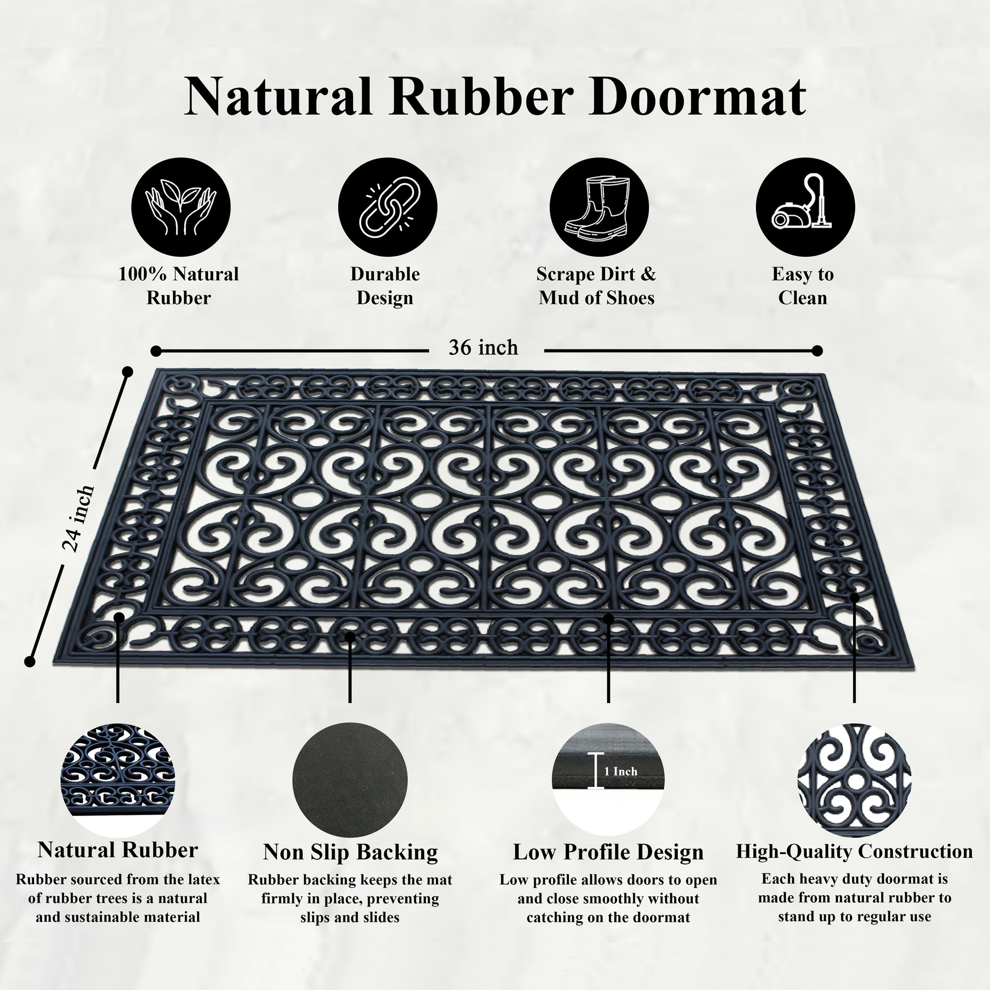 Decorative-wrought-iron-style-rubber-welcome-mat-on-patio