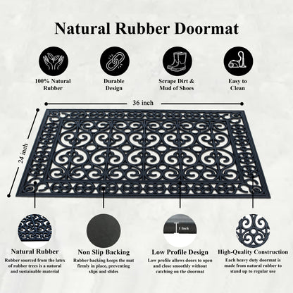 Decorative-wrought-iron-style-rubber-welcome-mat-on-patio