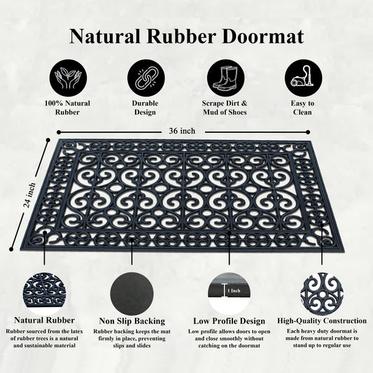 Decorative-wrought-iron-style-rubber-welcome-mat-on-patio