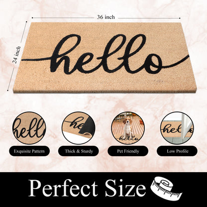 A1HC Natural Coir Flocked Door mat with Heavy Duty Non-Slip PVC Backing, Low-Profile Durable Doormat