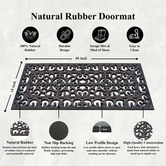 heavy duty rubber front door mat with decorative pattern