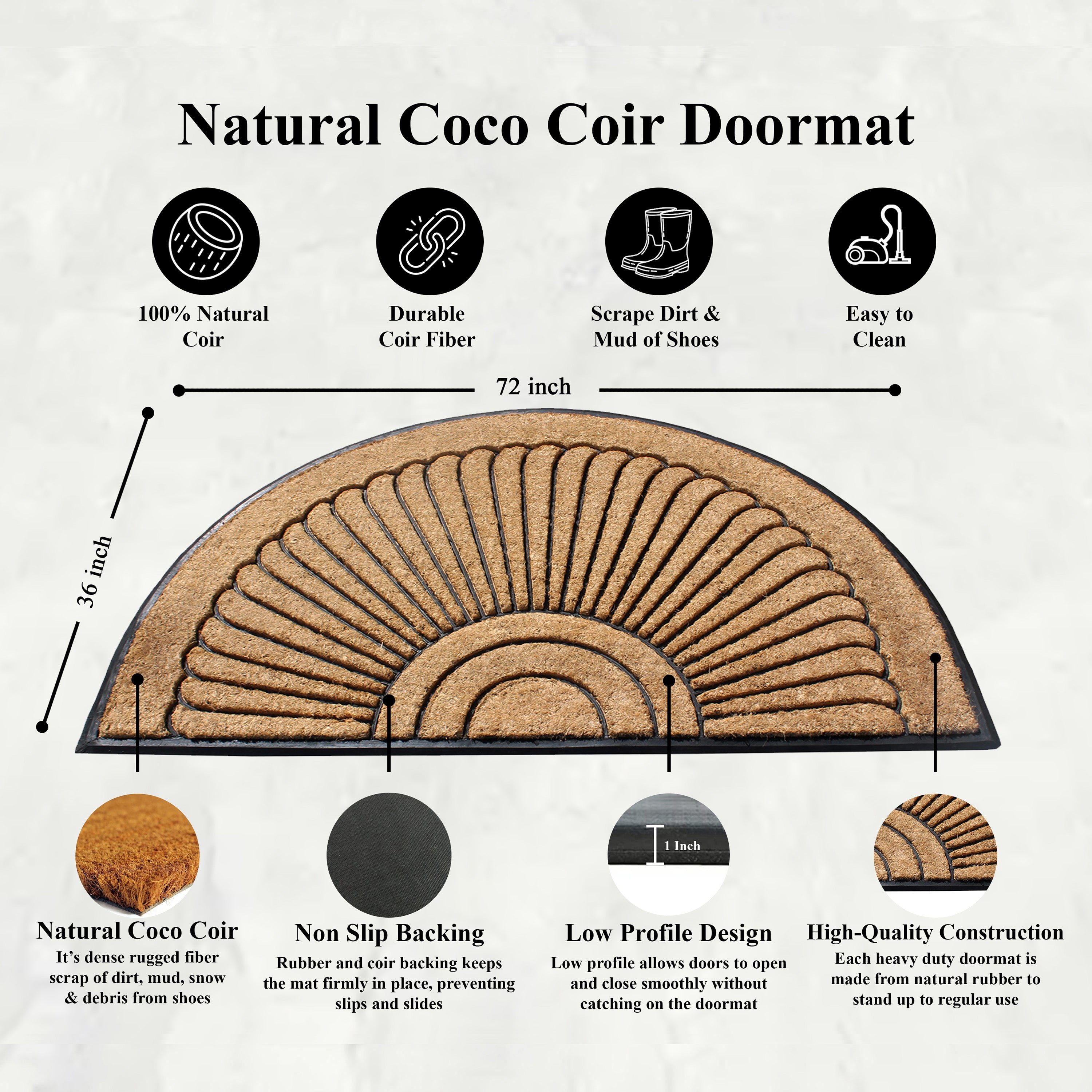 front door half round coir mat outdoor use