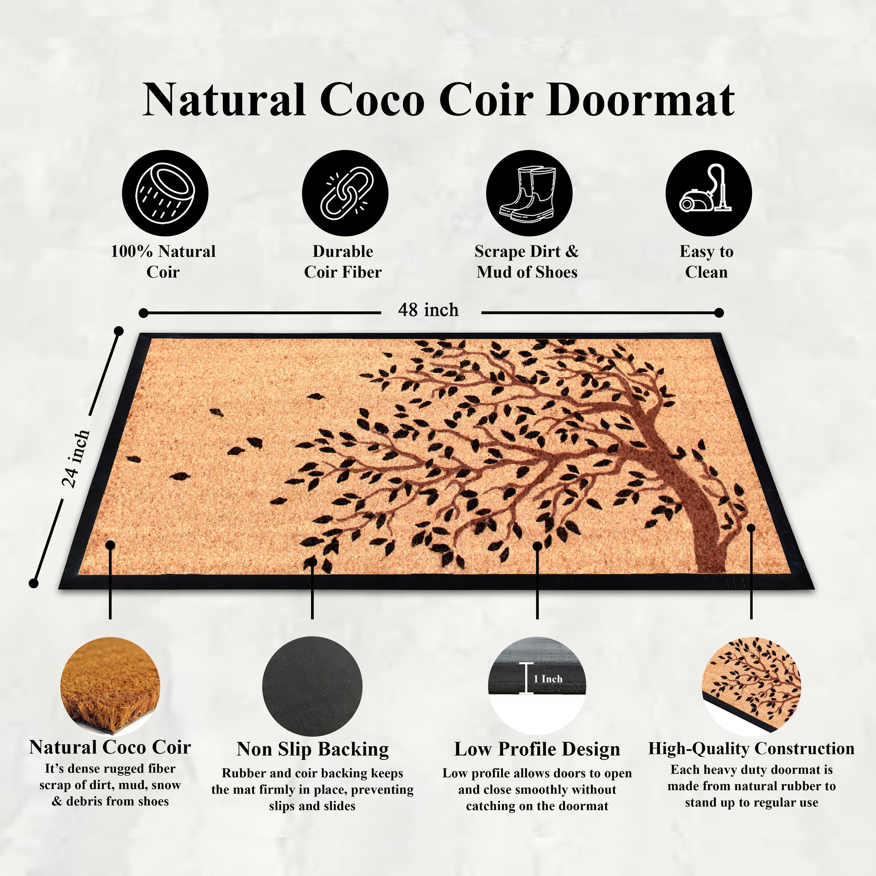 durable outdoor entryway mat with leaf design