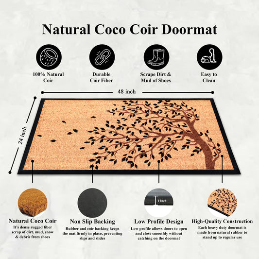 durable outdoor entryway mat with leaf design