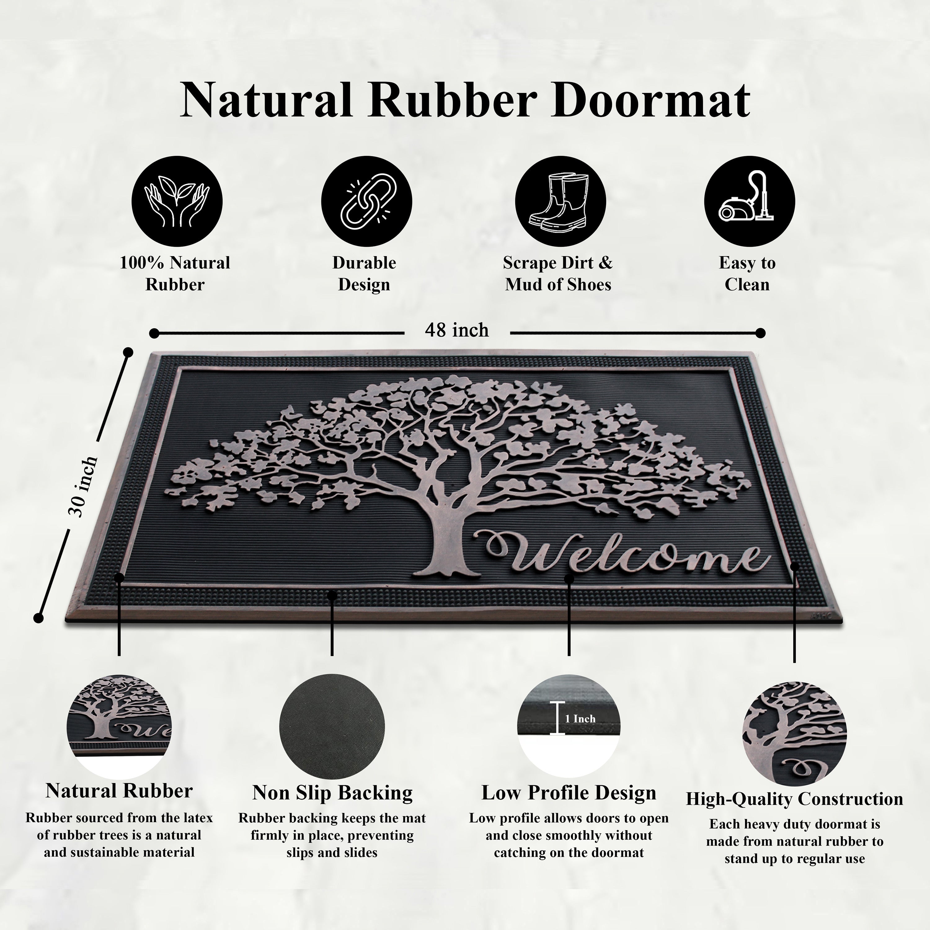 decorative tree rubber doormat for outdoor entryway