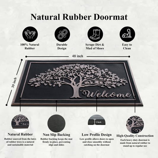 decorative tree rubber doormat for outdoor entryway