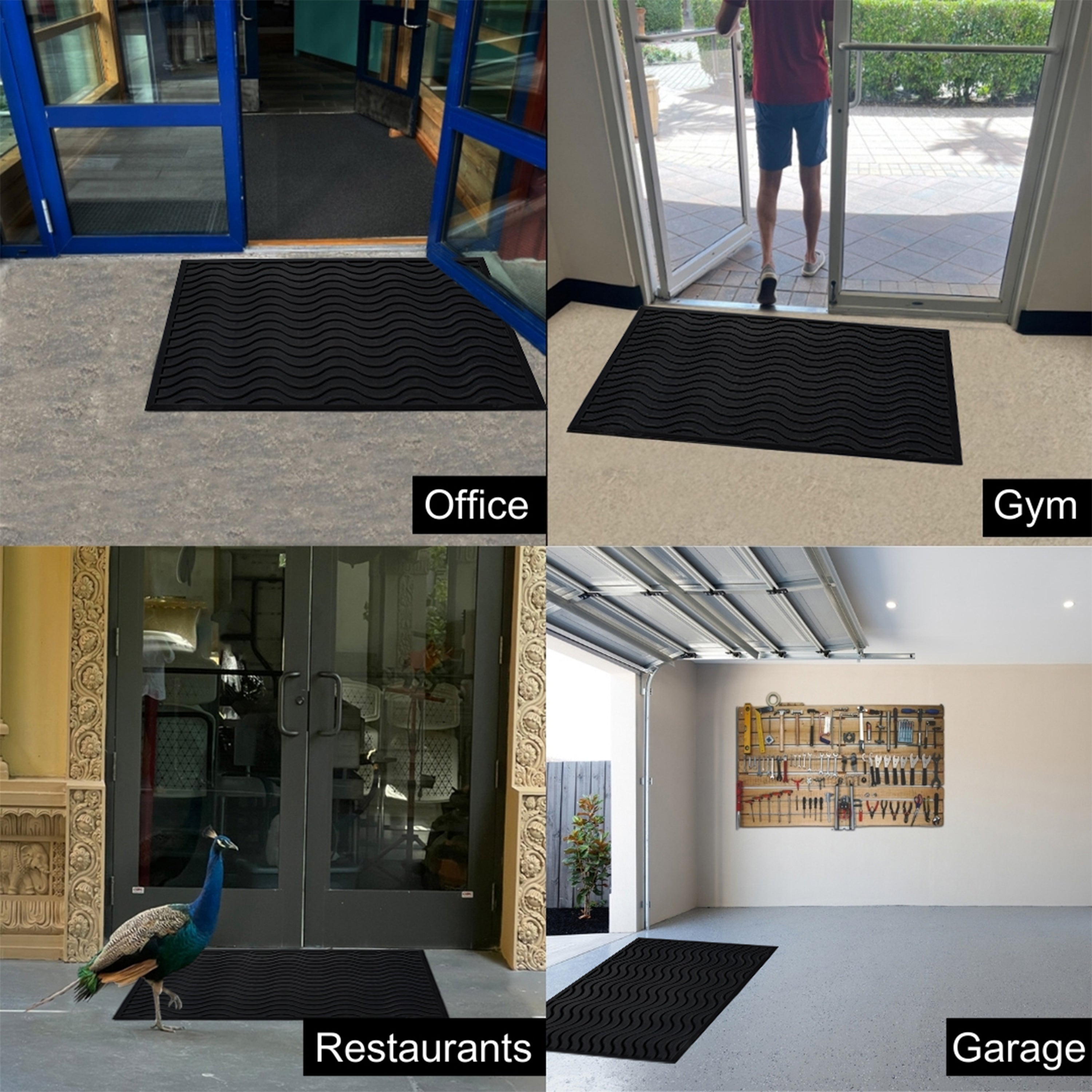 A1HC Commercial Rubber Floor Mat – Heavy Duty Non-Slip Wave Pattern Drainage Rubber Entry Mat Indoor Outdoor