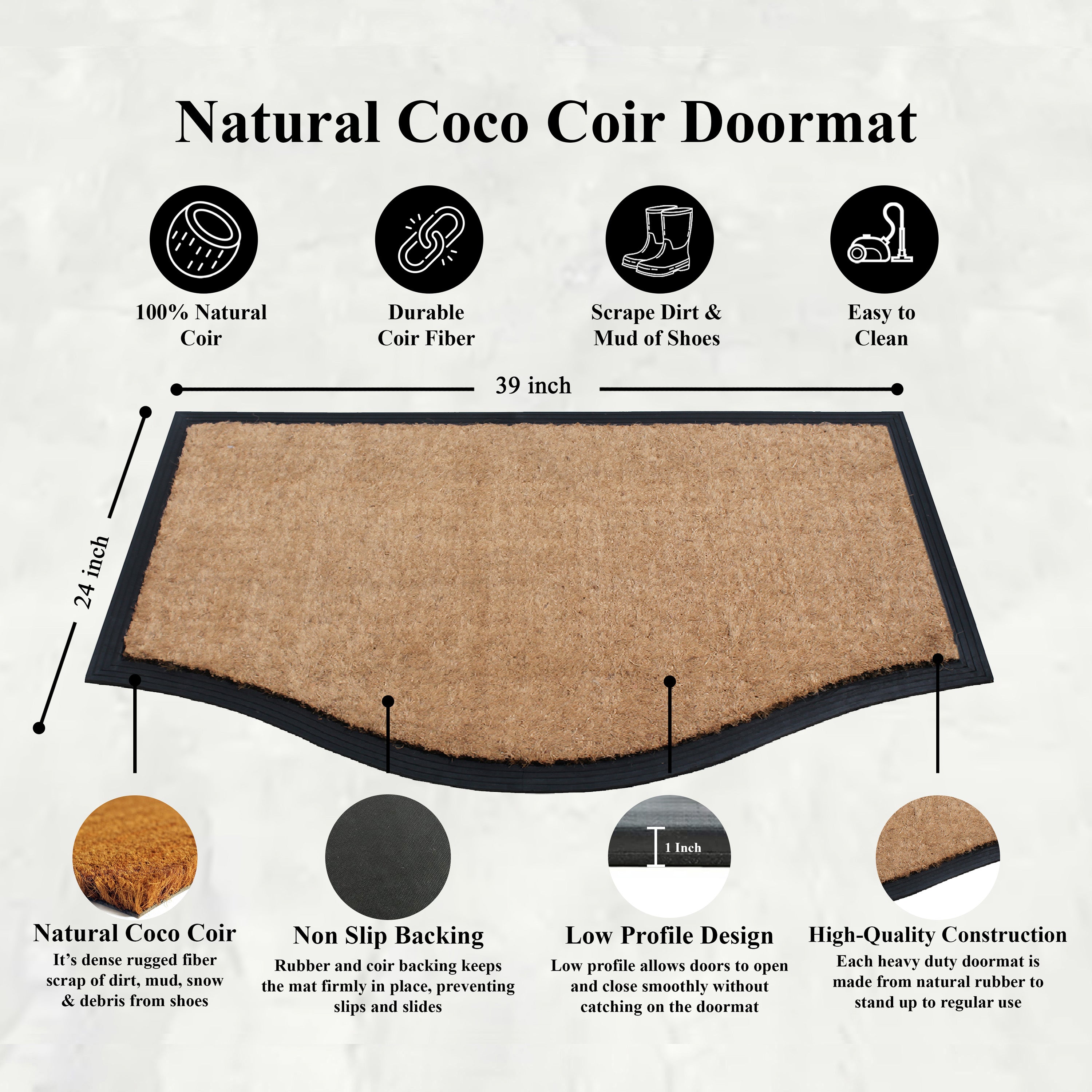 durable outdoor coir door mat curved design
