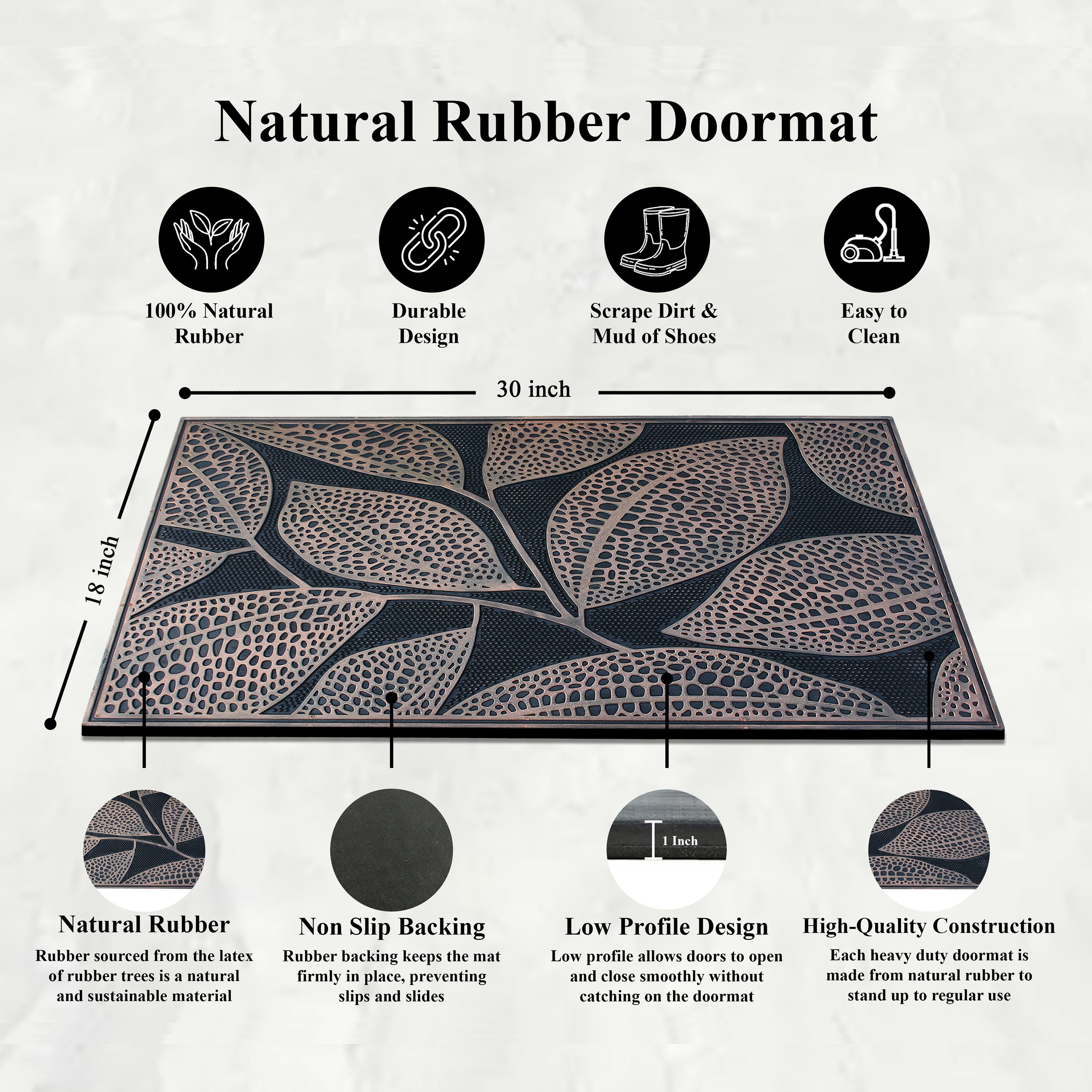 rubber doormat with dirt trapping leaf pattern