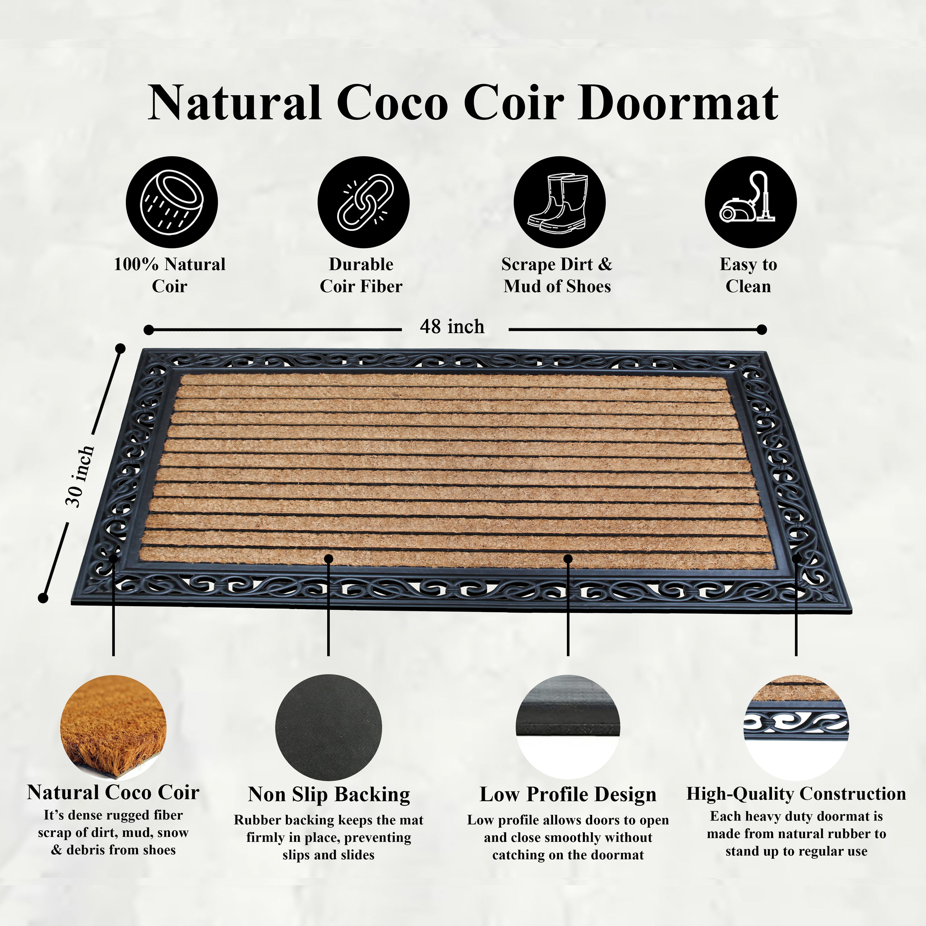 A1HC outdoor rubber coir door mat for entryway use