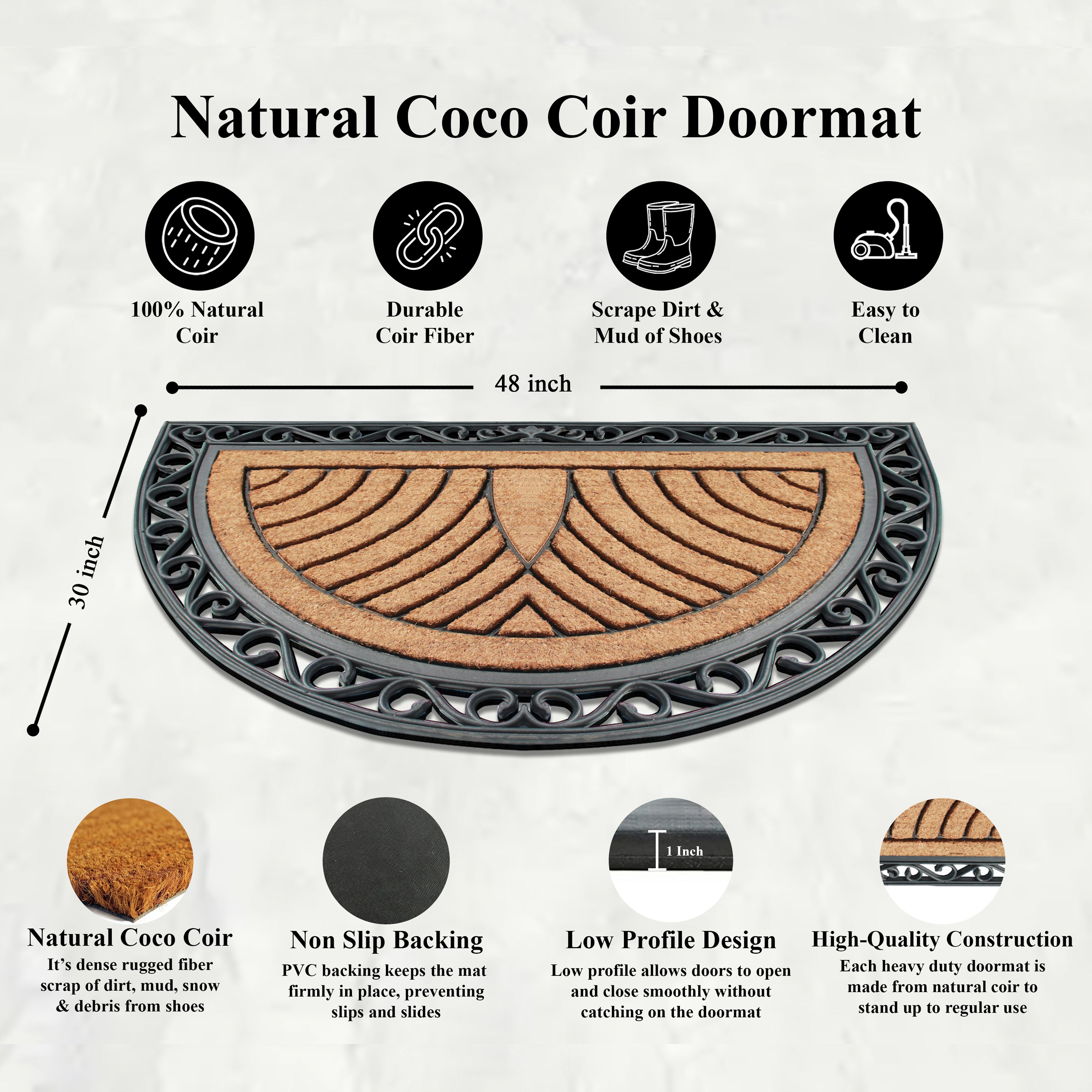 patio door mat coir geometric pattern half circle