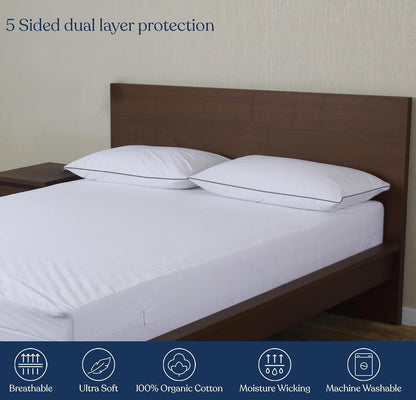 Delara Organic Cotton Pillow Protectors, GOTS Certified, Waterproof, Ultra-Soft, Zipper Closure