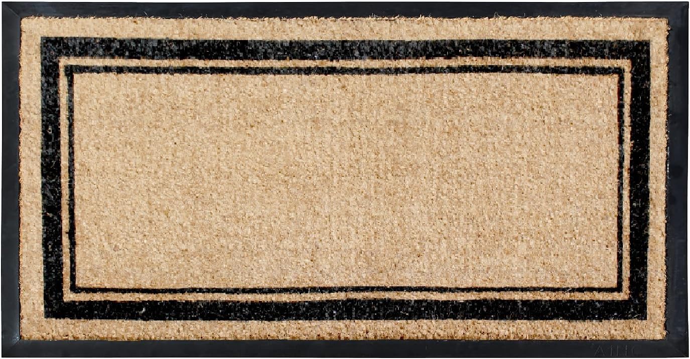 A1HC Natural Rubber Coir Outdoor Doormat 24x48 Markham Classic Border, Anti-Shed Treated Durable Front Door Mat