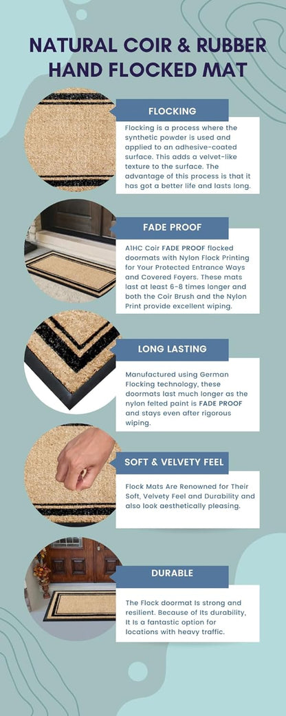 A1HC Natural Coir & Rubber Door Mat, 30"x60", Thick, Durable, Heavy Duty, Anti-Shed, Fade-Resistant, Outdoor Entrance Large Doormat