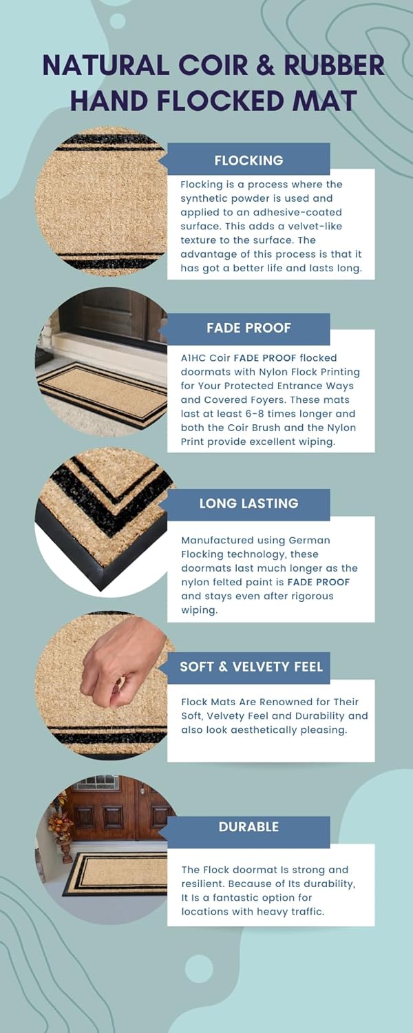 A1HC Natural Coir & Rubber Door Mat, 30"x60", Thick, Durable, Heavy Duty, Anti-Shed, Fade-Resistant, Outdoor Entrance Large Doormat