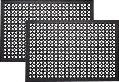 A1HC All Purpose Anti Fatigue Versatile Rubber Floor Non-Slip Drain Holes Commercial Mats Set of 2