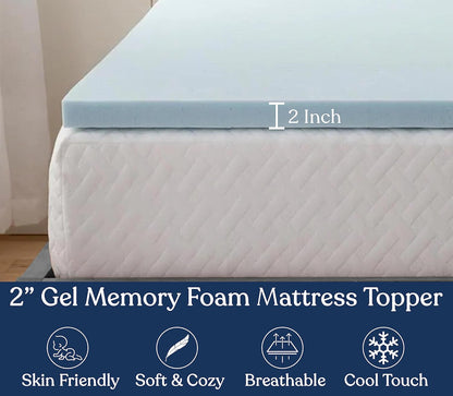 Delara 2 Inch Gel Infused Memory Foam Mattress Topper, Certipur-US Certified, Ventilated Design for Better Airflow