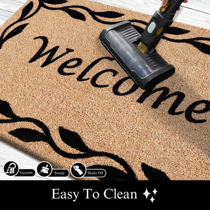 A1HC Natural Coir Flocked Door mat with Heavy Duty Non-Slip PVC Backing, Low-Profile Durable Doormat