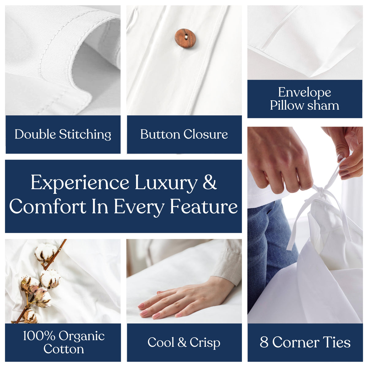 Delara GOTS Certified 100% Organic Cotton Percale 400TC Bedding Bundle, Moisture-Wicking, Smooth & Breathable Sheet Bundle