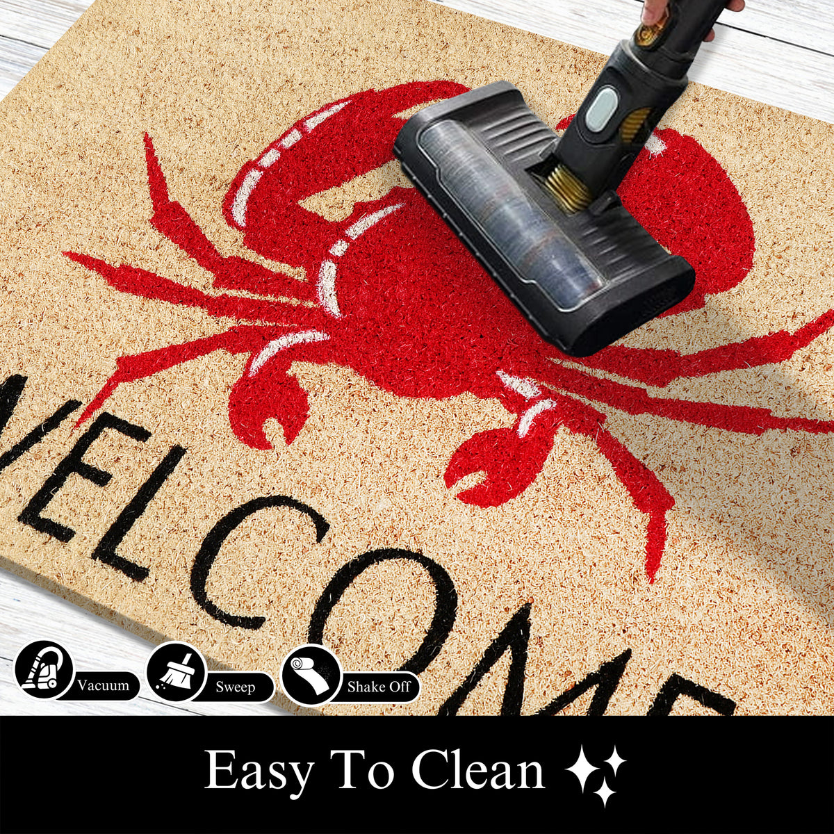 A1HC Natural Coco Coir Door Mat Crab Welcome Coastal Doormat with Heavy Duty Non-Slip PVC Backing - 18" x 30" - Easy to Clean, Welcome Mat for Home, Low-Profile Durable Doormat
