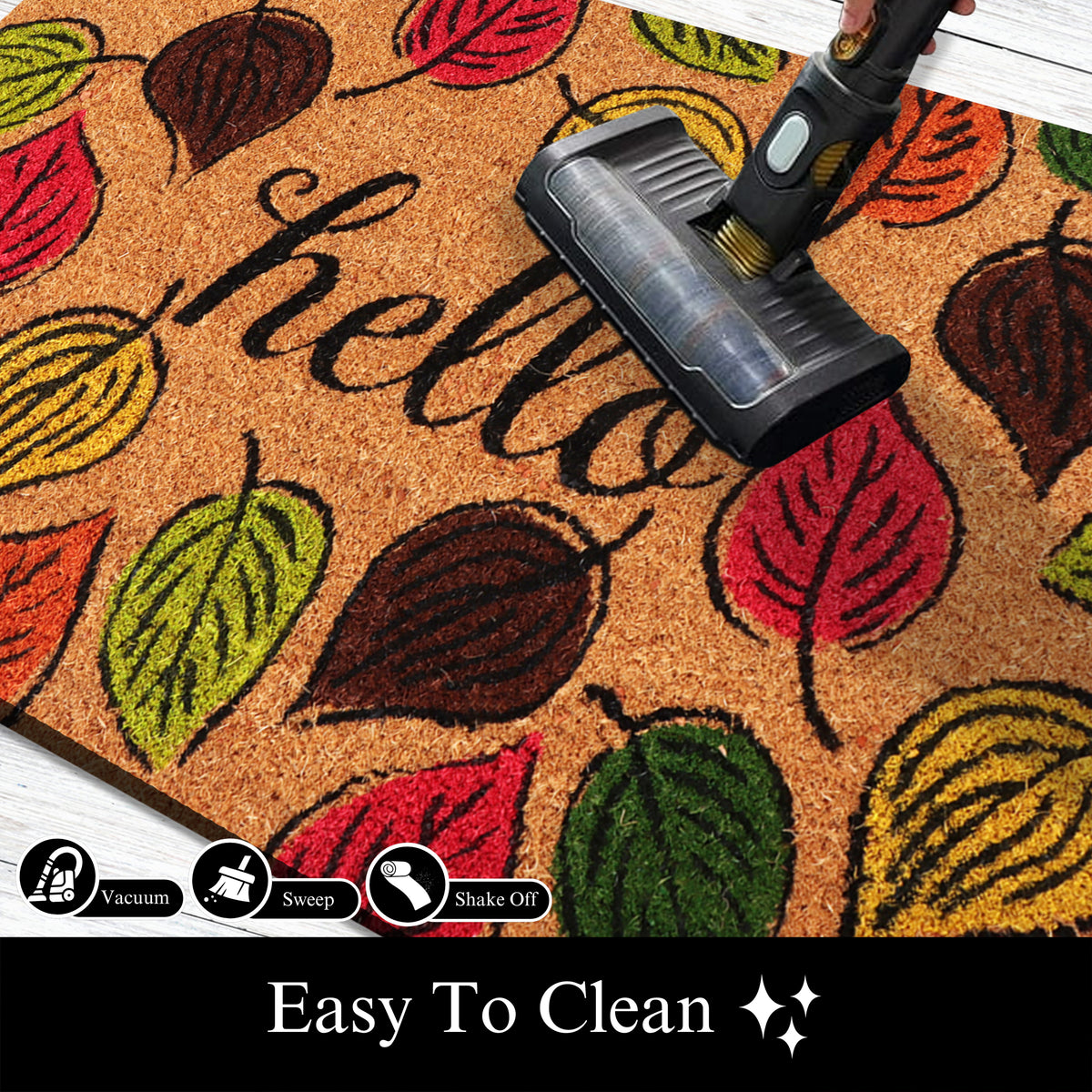 A1HC Natural Coco Coir Door Mat Hello Autumn Leaves Doormat with Heavy Duty Non-Slip PVC Backing - 18" x 30" - Easy to Clean, Welcome Mat for Home, Low-Profile Durable Doormat