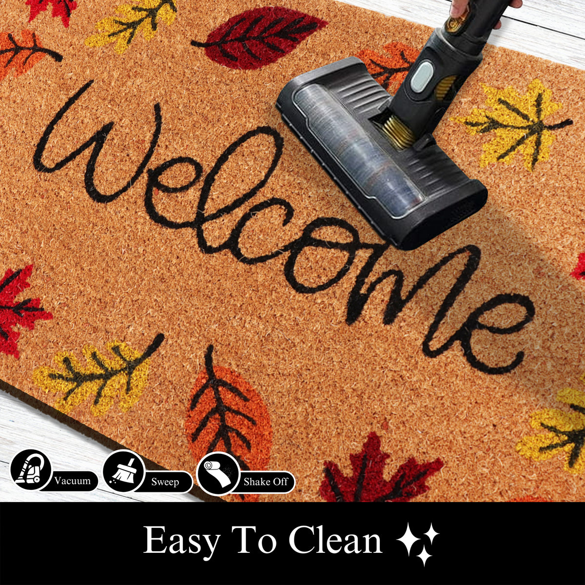 A1HC Natural Coco Coir Door Mat Autumn Leaves Doormat with Heavy Duty Non-Slip PVC Backing - 18" x 30" - Easy to Clean, Welcome Mat for Home, Low-Profile Durable Doormat