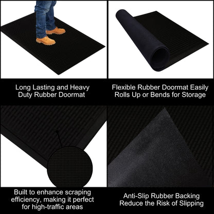 A1HC Natural Rubber Premium Capsule Scrapper Floor Mat for Commercial & Heavy Traffic Area Black