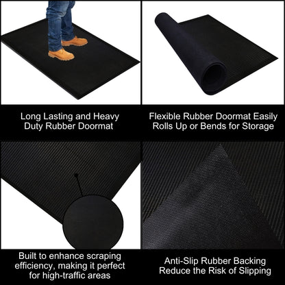 A1HC Natural Rubber Premium Stud Scrapper Fingertip Entrance Floor Mat for High Traffic Area Black