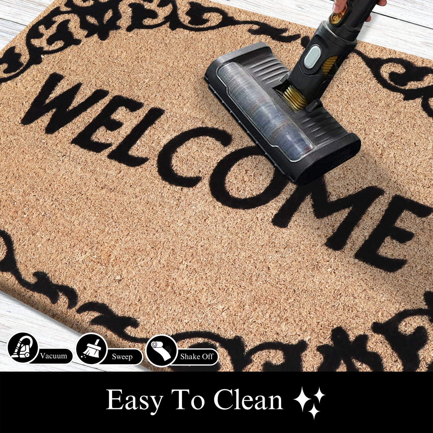 A1HC Natural Coir Flocked Door mat with Heavy Duty Non-Slip PVC Backing, Low-Profile Durable Doormat