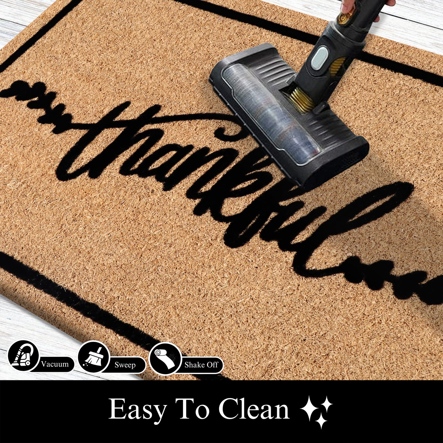 A1HC Natural Coir Flocked Door mat with Heavy Duty Non-Slip PVC Backing, Low-Profile Durable Doormat