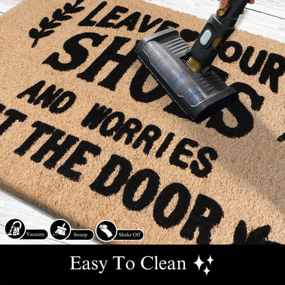 A1HC Natural Coir Flocked Door mat with Heavy Duty Non-Slip PVC Backing, Low-Profile Durable Doormat