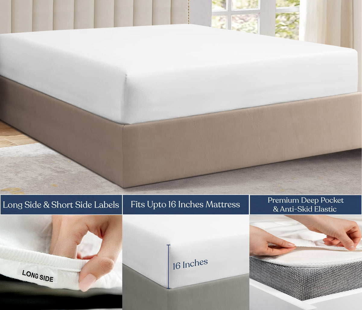 Delara 100% Organic Cotton Percale Weave Fitted Sheet, 400 Thread Count GOTS Certified, Smooth & Breathable Bedding
