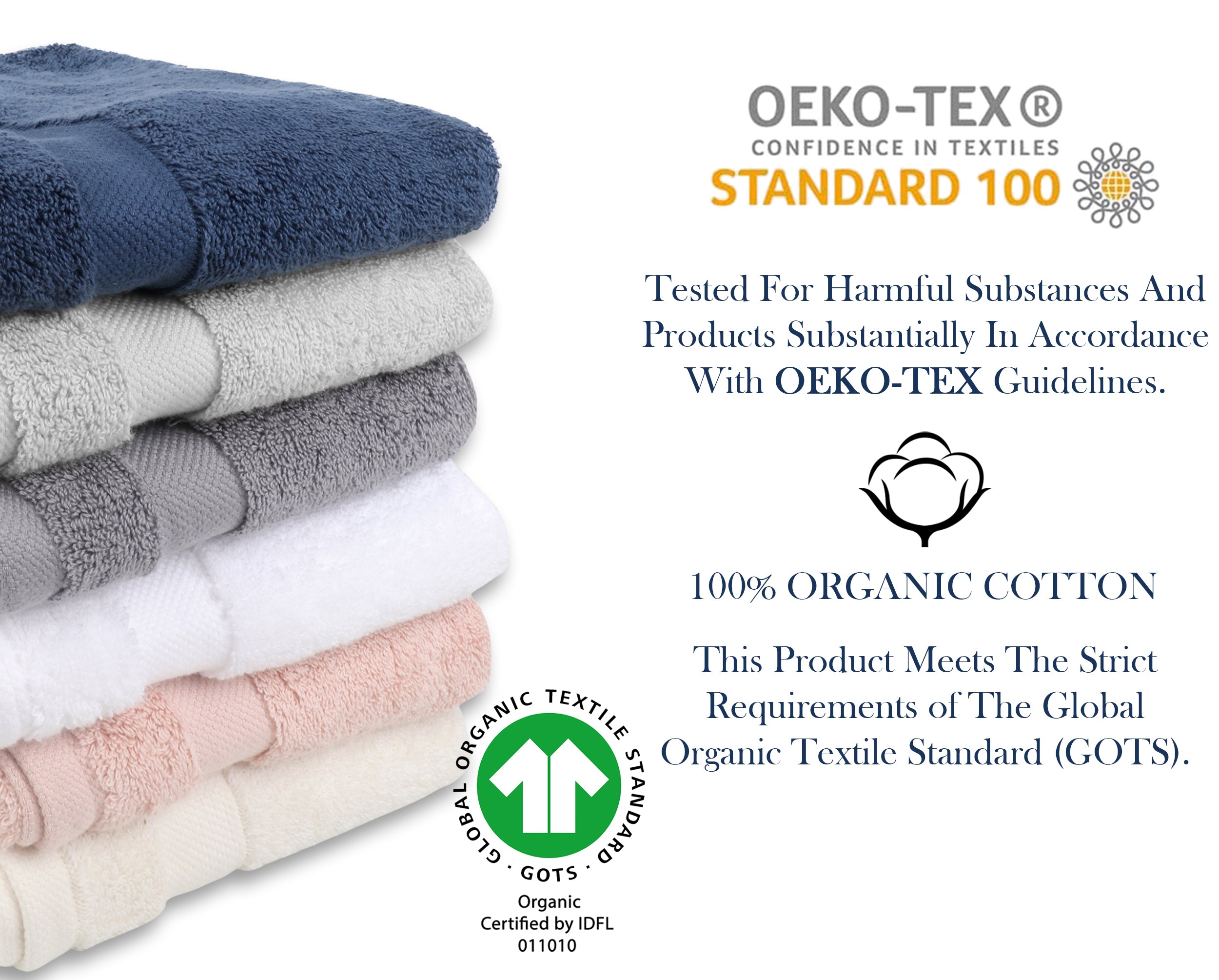 Delara GOTS Certified Organic Cotton Towel Set 6-Piece, Ultra-Plush Spa Towels - 2 Bath, 2 Hand, 2 Washcloths