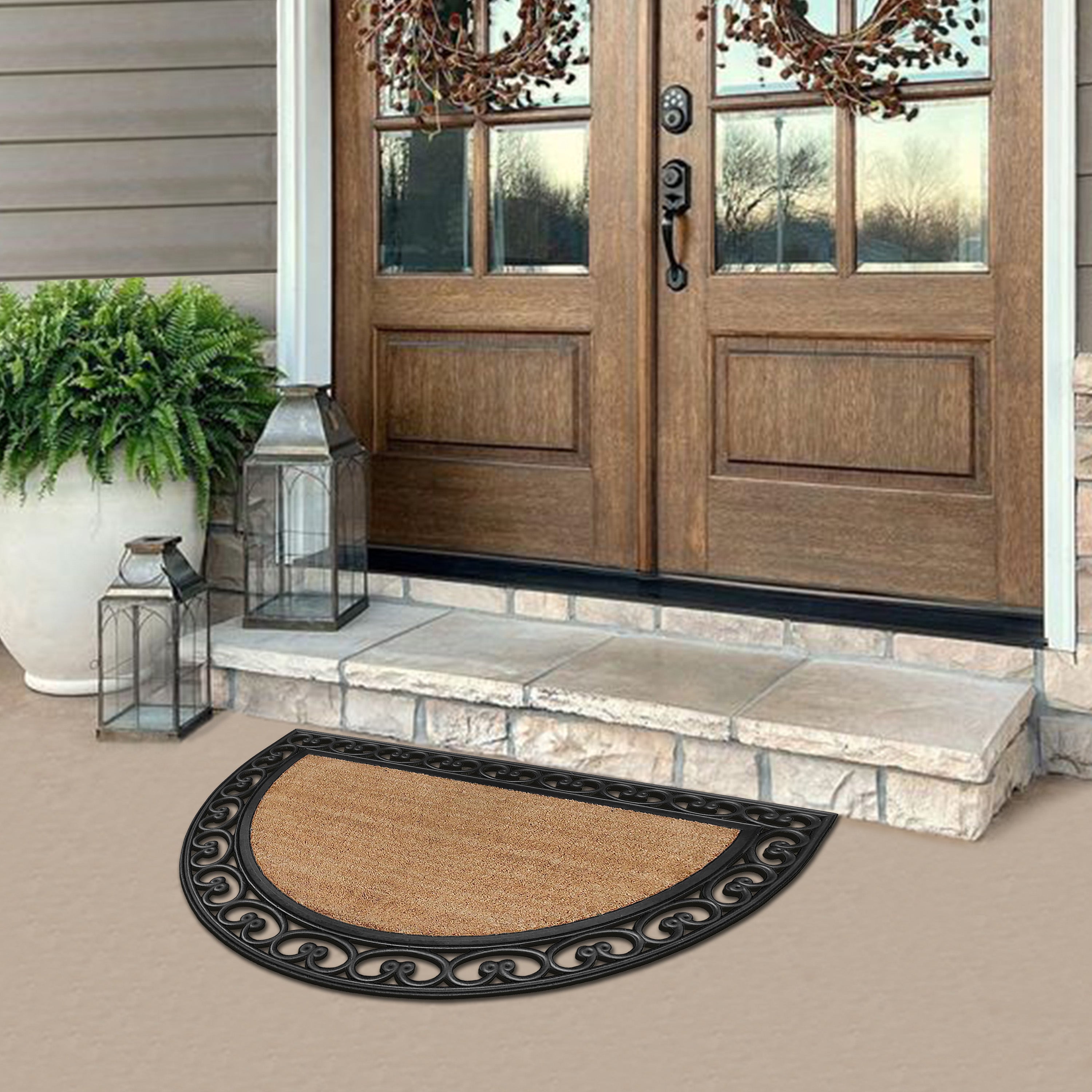 front door half round coir mat rubber frame