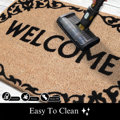 A1HC Natural Coir Flocked Door mat with Heavy Duty Non-Slip PVC Backing, Low-Profile Durable Doormat