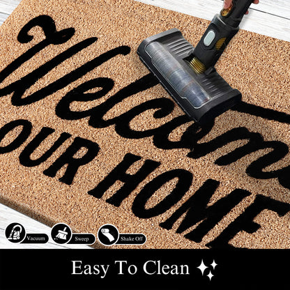 A1HC Natural Coir Flocked Door mat with Heavy Duty Non-Slip PVC Backing, Low-Profile Durable Doormat