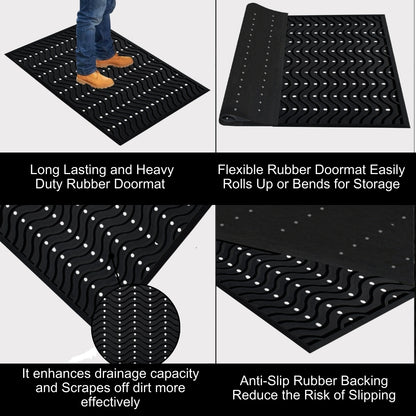 A1HC Natural Rubber Premium Wavy Scrapper Floor Mat for Heavy Traffic Commercial and Residential Use