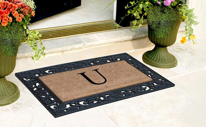 A1HC Natural Coir Monogrammed 23"X38", Anti‑Shed Treated Durable Doormat for Outdoor Entrance