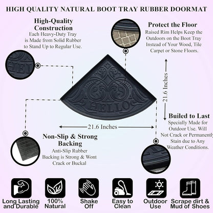 A1HC Heavy Duty Flexible and Durable 100% Rubber 21.6" X 21.6", Hello Triangle Boot Tray