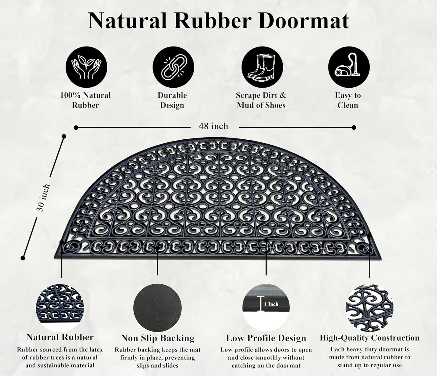 A1HC Large Outdoor Floor Door Mat, 30"X48", Natural Rubber Grill Drainable Design & Anti Fatigue Doormat