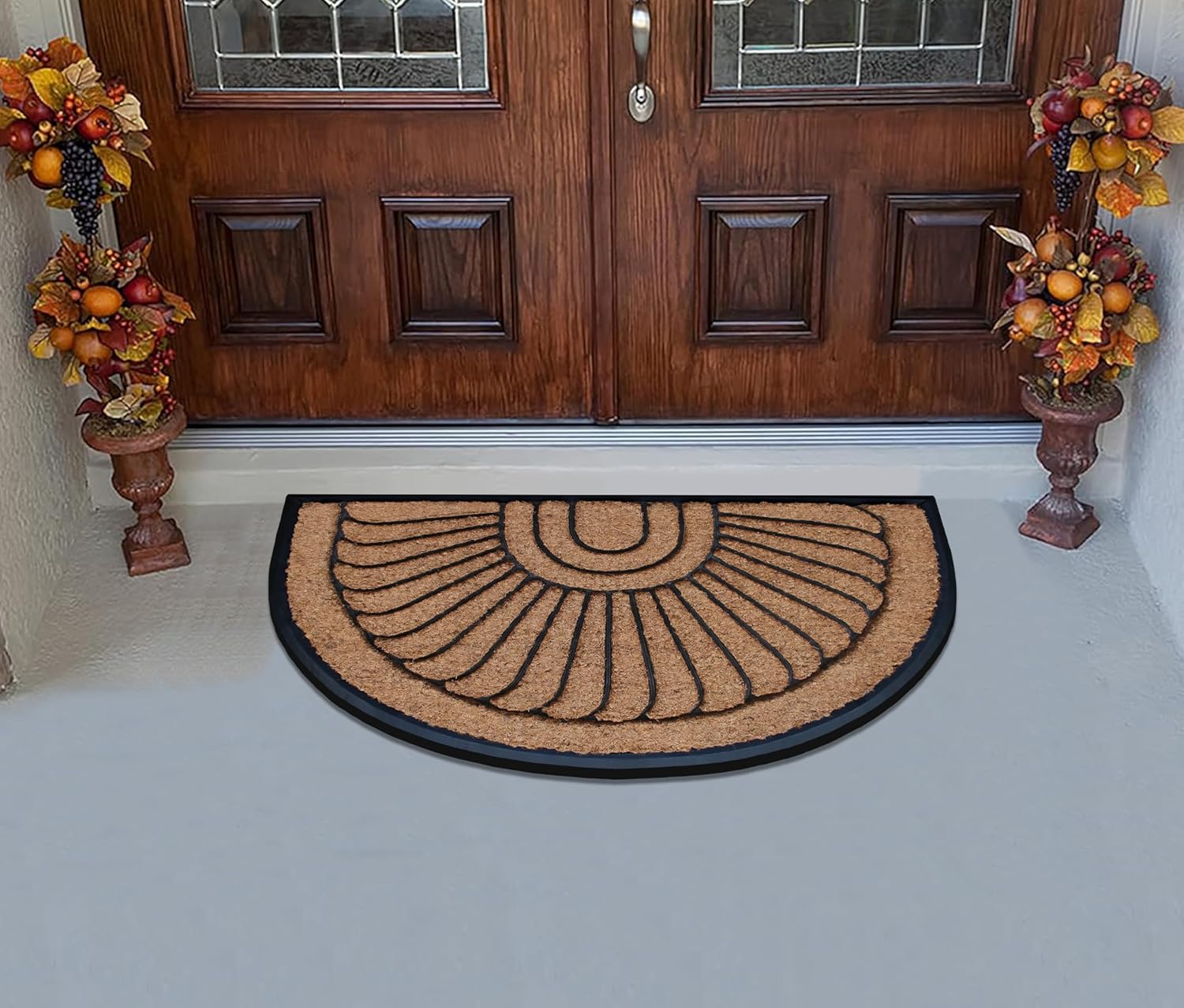 A1HC Natural Coir and Rubber Door Mat Thick Durable Doormat for Outdoor Entrance Semicircular