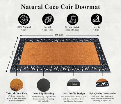 A1HC Natural Coir & Rubber Door Mat 30"x60", Thick, Durable, Heavy Duty Doormat For Outdoor & Indoor