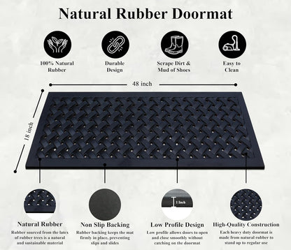 A1HC Natural Rubber Floor Mat 18" x 48", Dirt Shoe Scraper, Heavy Duty Doormat for Indoor & Outdoor