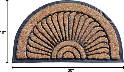 A1HC Natural Coir and Rubber Half Round Door Mat 30”x48”, Non-Slip, Thin Profile Heavy Duty Doormat